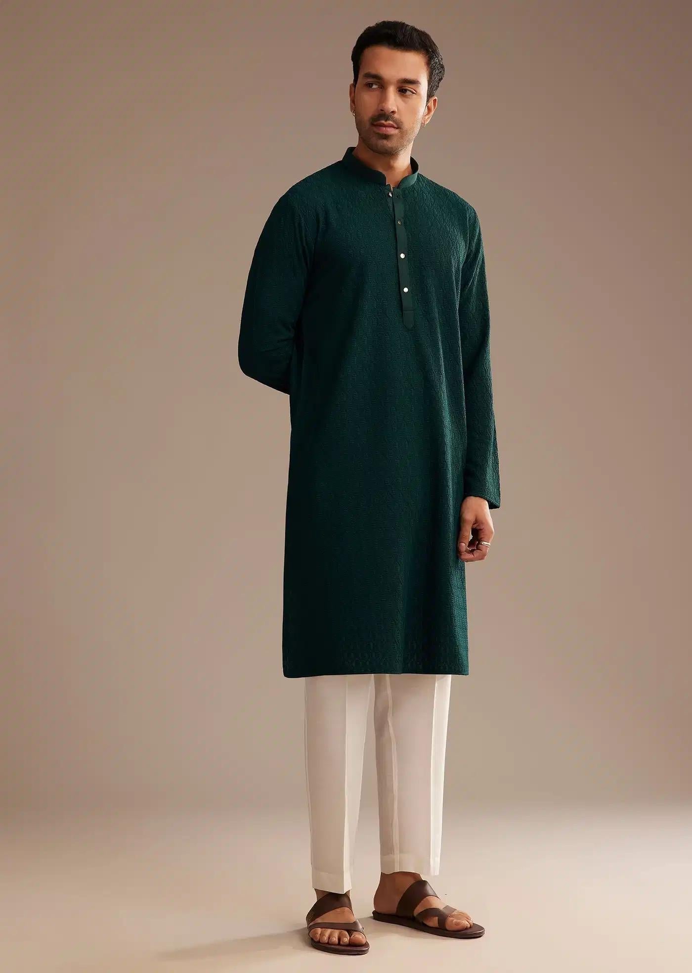 Bottle Green Rayon Embroidered Kurta Set Elegant Designer Kurta Sets