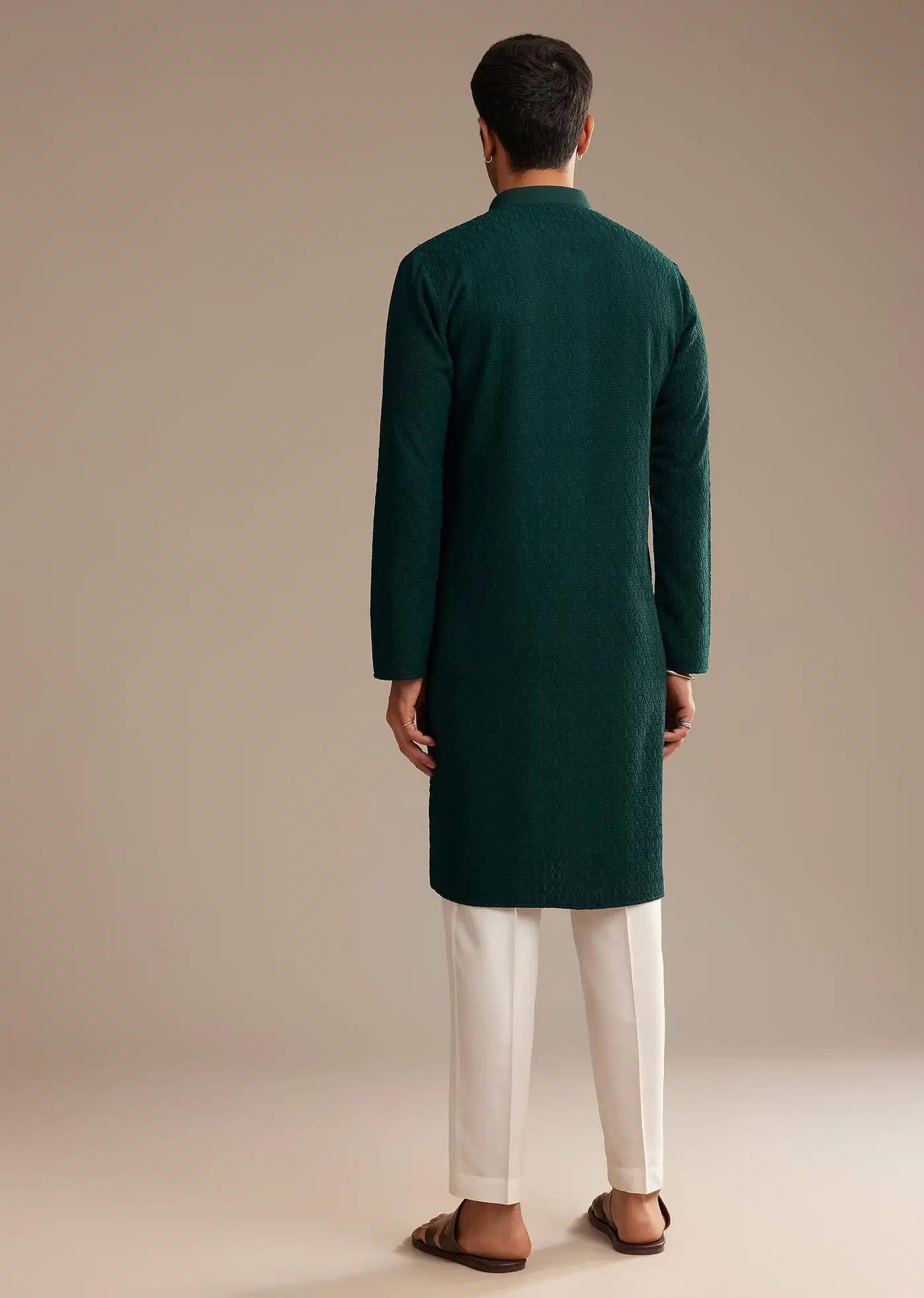 Bottle Green Rayon Embroidered Kurta Set Elegant Designer Kurta Sets