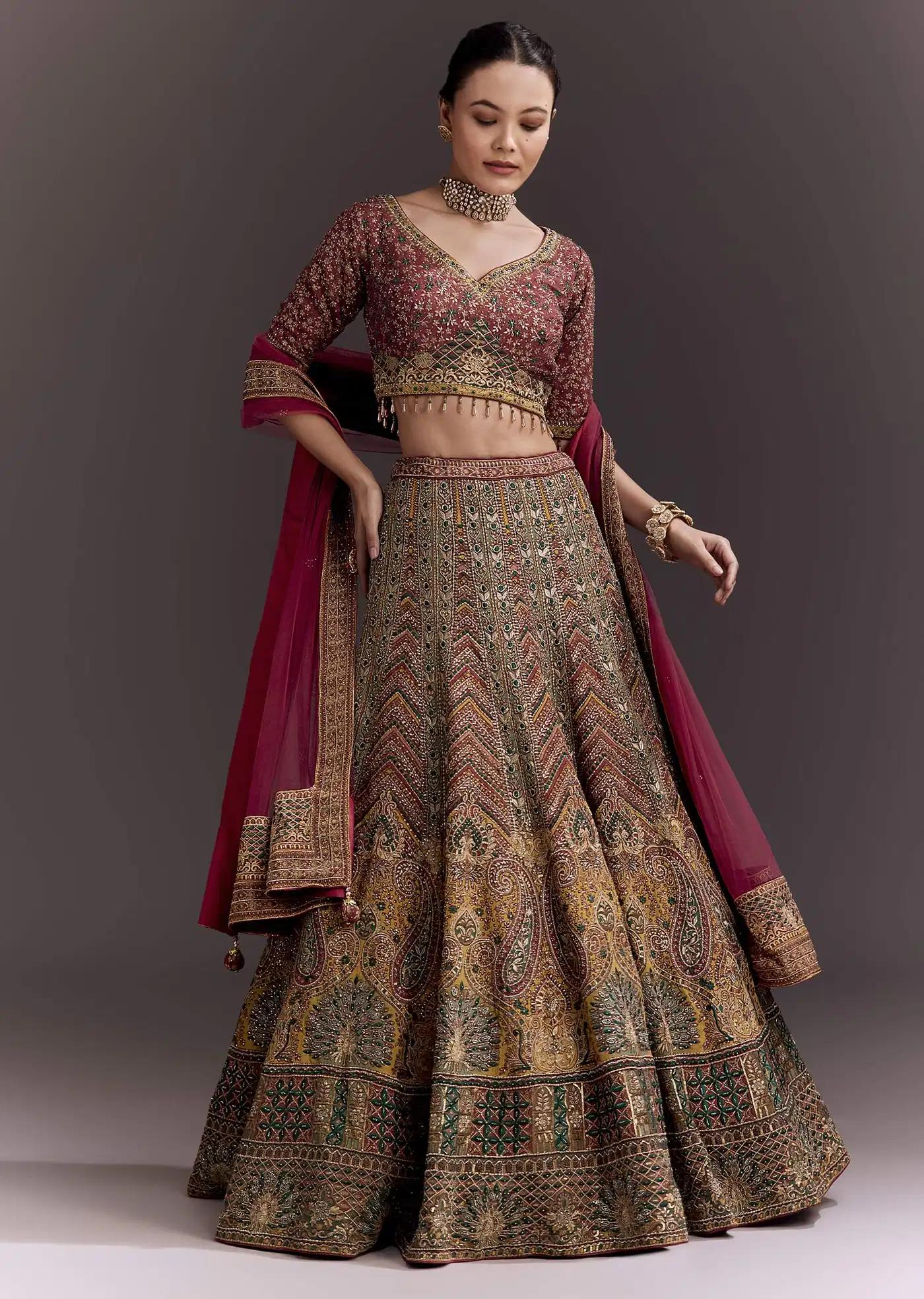 Brick Red Handcrafted Lehenga Skirt Ensemble