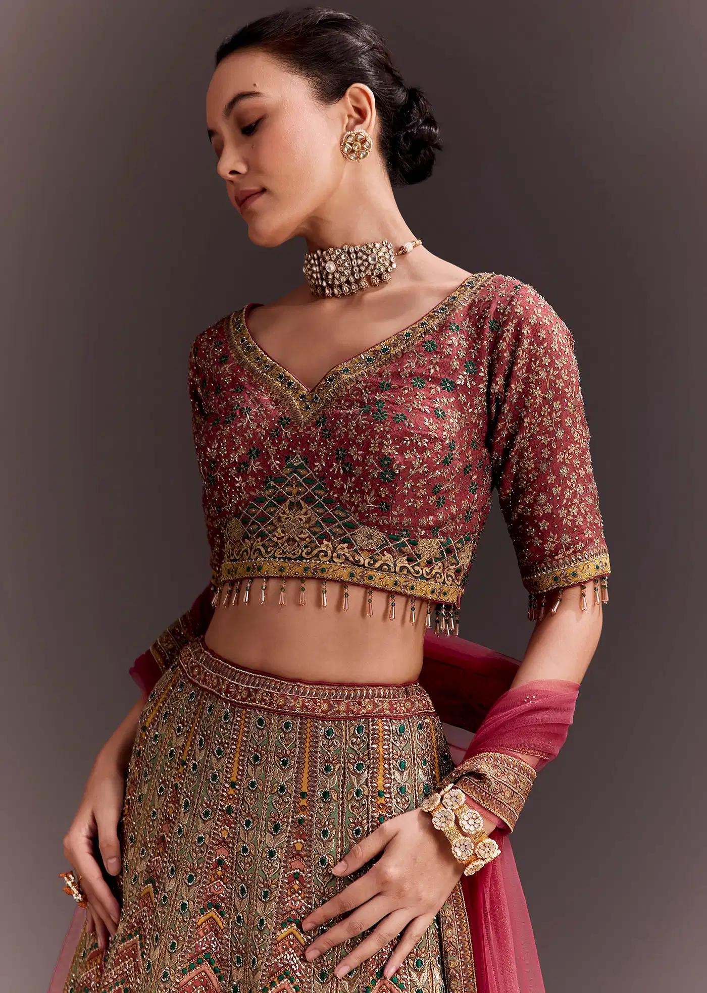 Brick Red Handcrafted Lehenga Skirt Ensemble