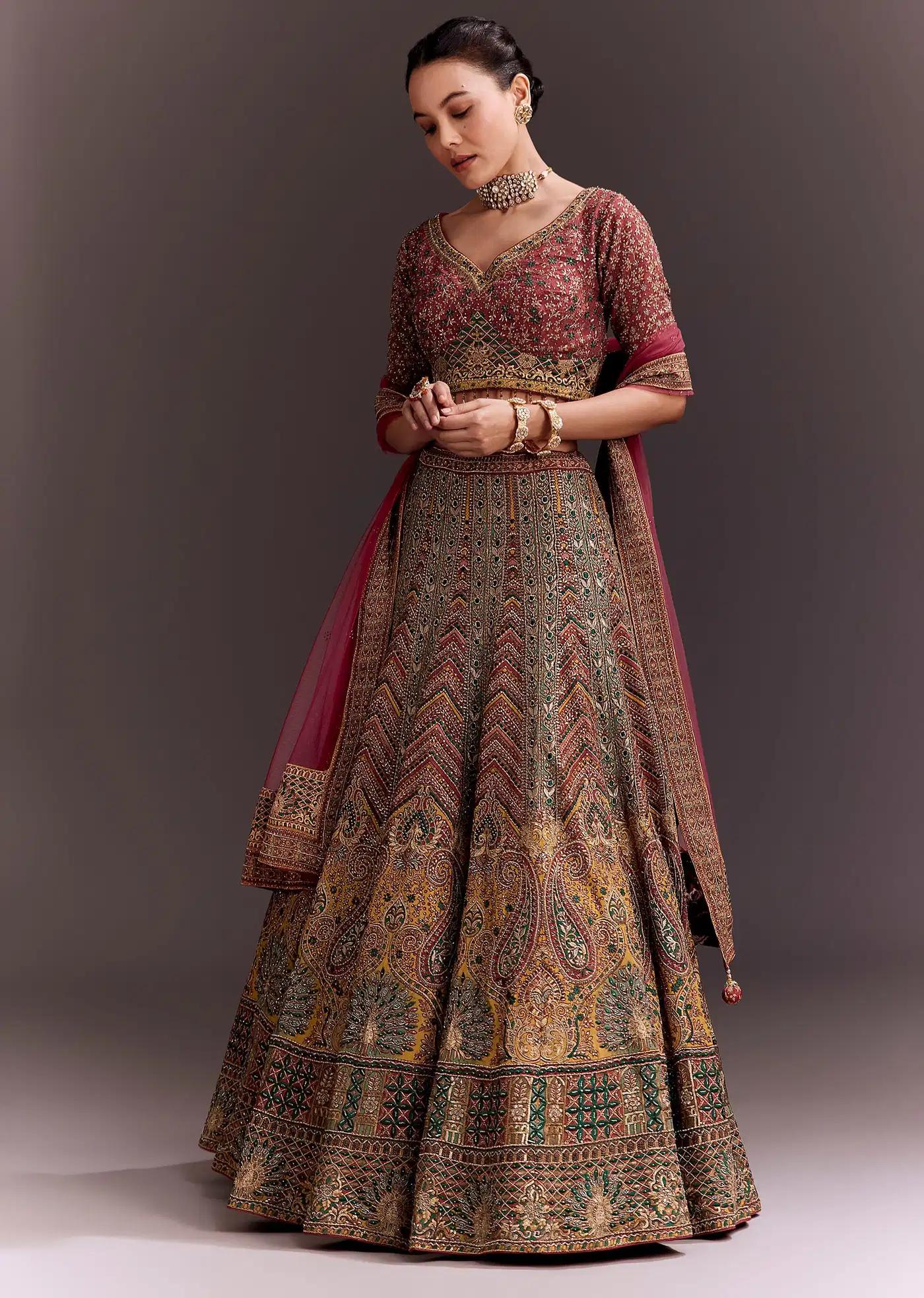 Brick Red Handcrafted Lehenga Skirt Ensemble