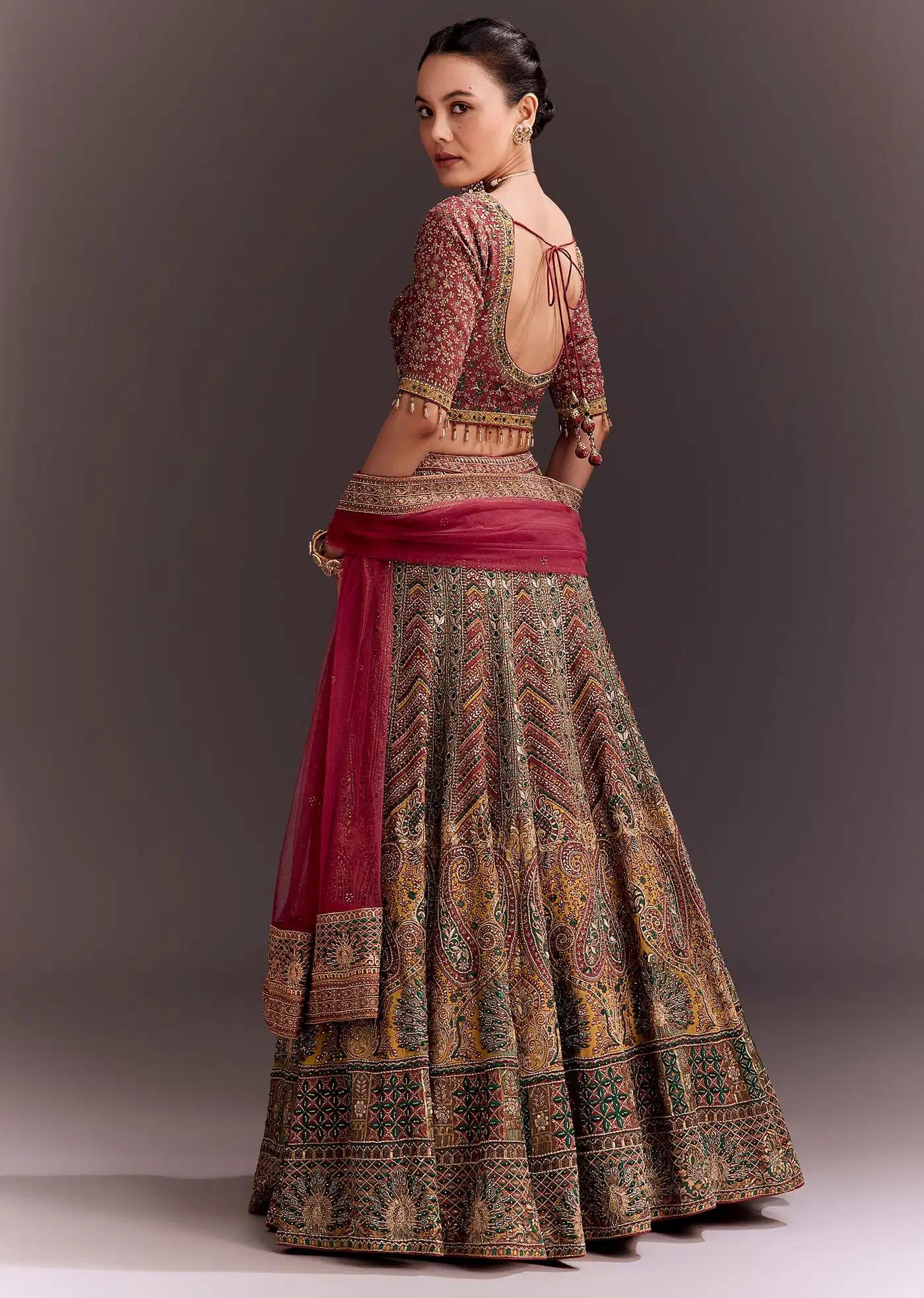 Brick Red Handcrafted Lehenga Skirt Ensemble