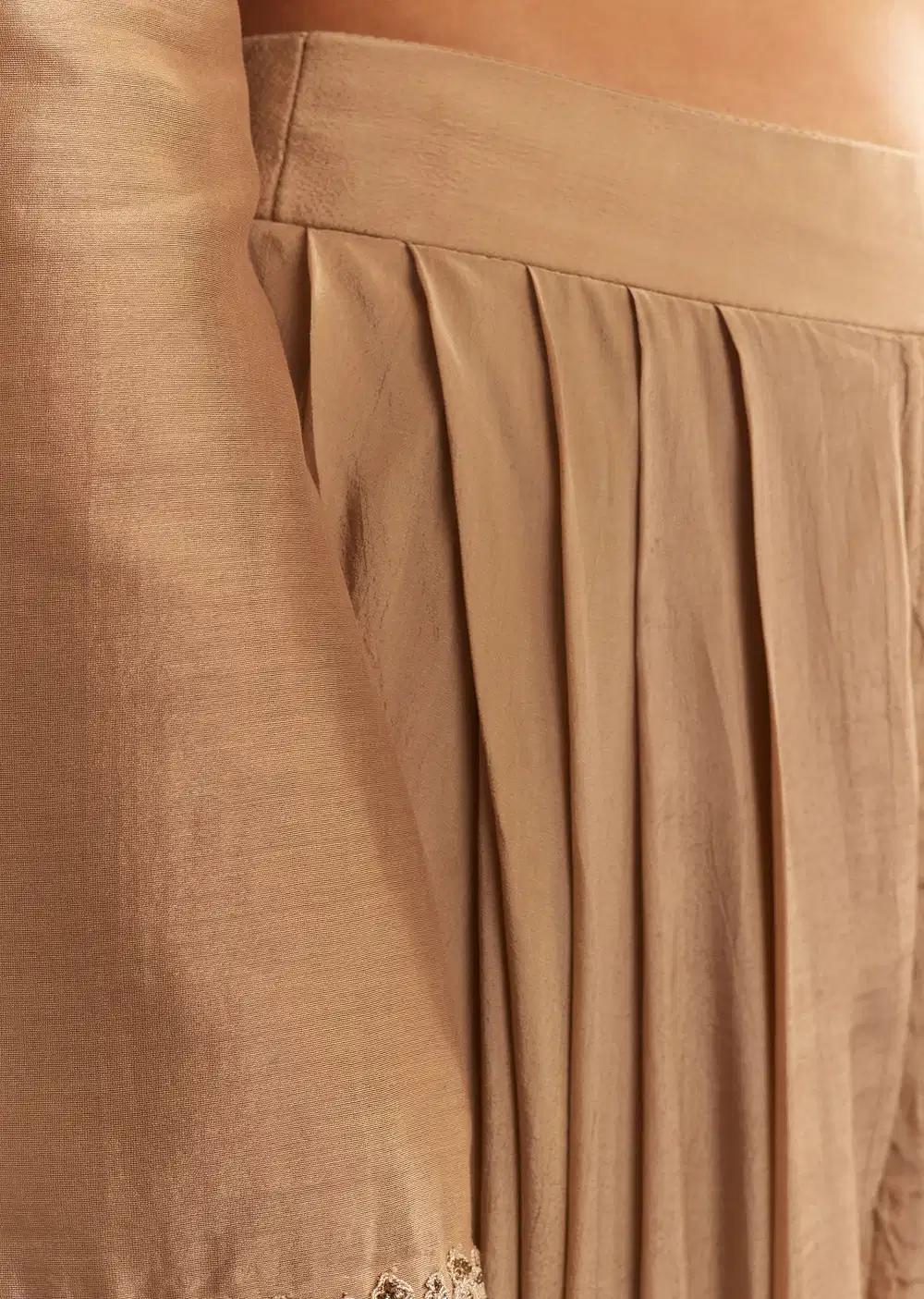 Brown Chanderi Embroidered Kurta Ensemble With Crepe Dhoti And Gotta Detailing Outfit