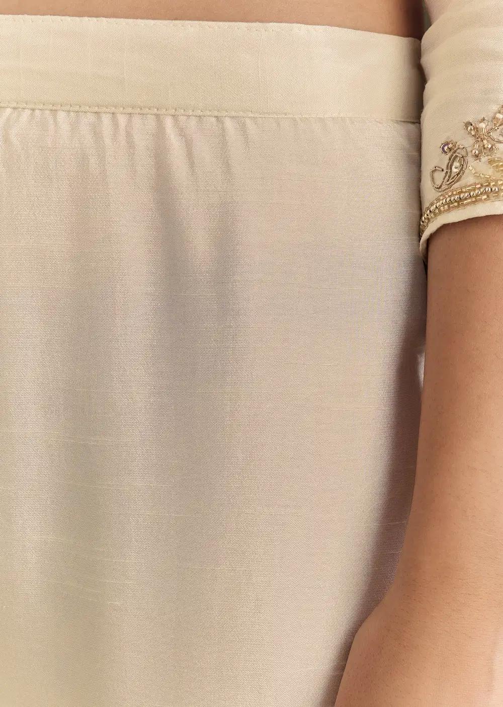 Cream Silk Embroidered Kurta Pant With Banarasi Dupatta Outfit