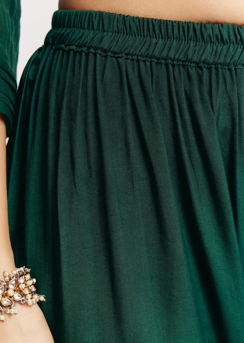Dark Green Angrakha Kurta Ensemble With Bandhani Dupatta Outfit