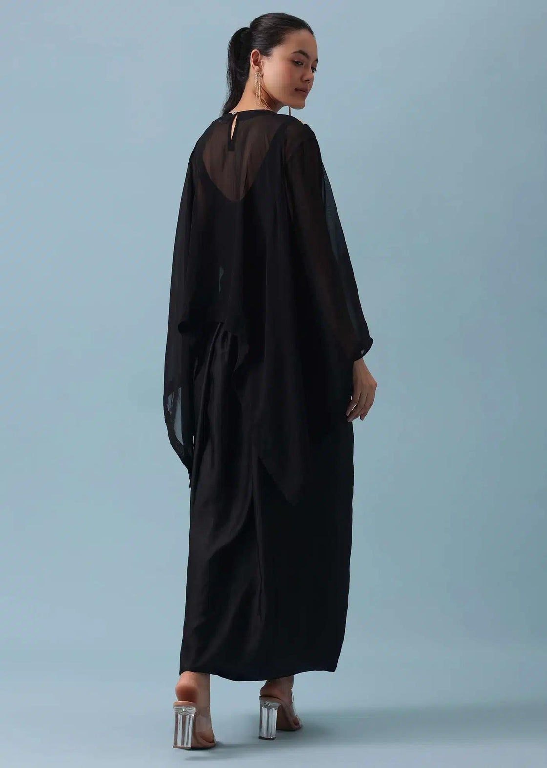 Dhoti Style Set In Black With Zari Embroidered Organza Top