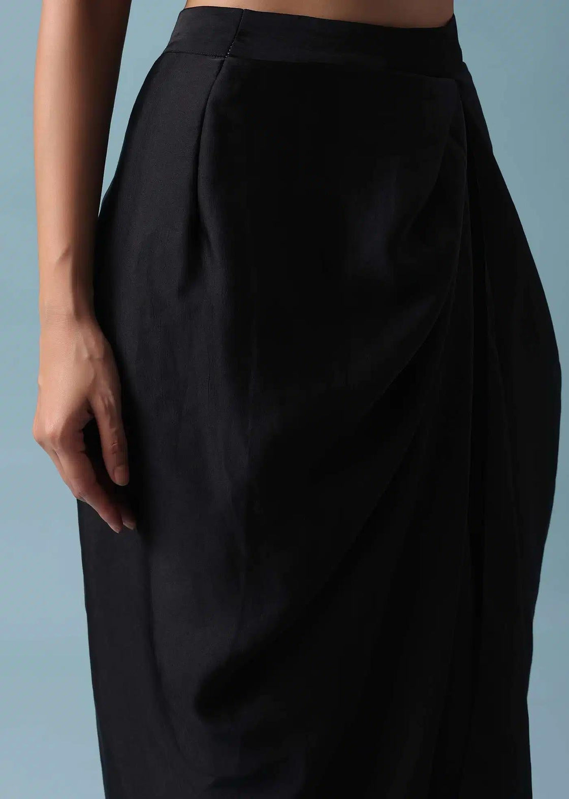 Dhoti Style Set In Black With Zari Embroidered Organza Top