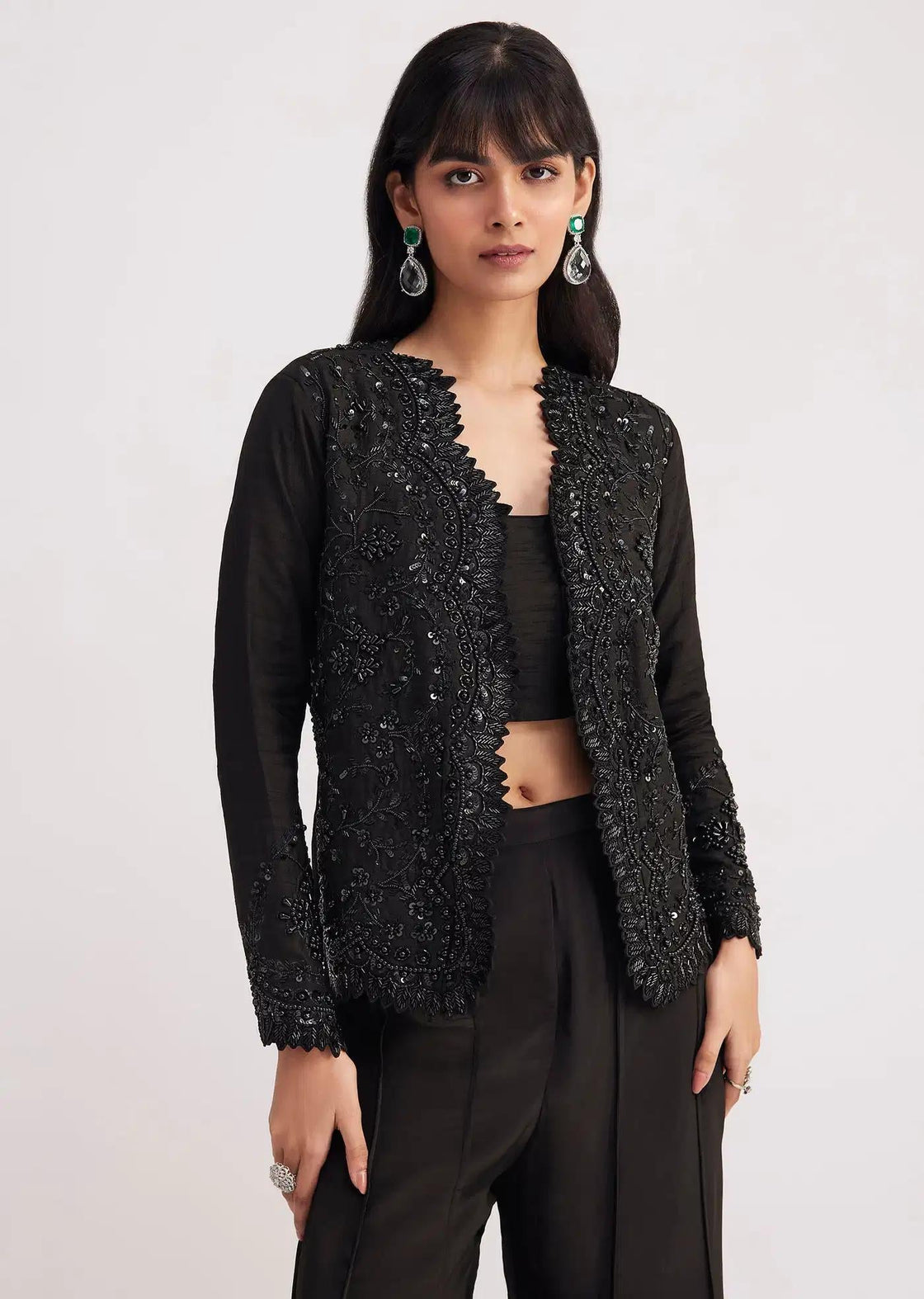 Flared Satin Palazzo With Minimal Black Croptop