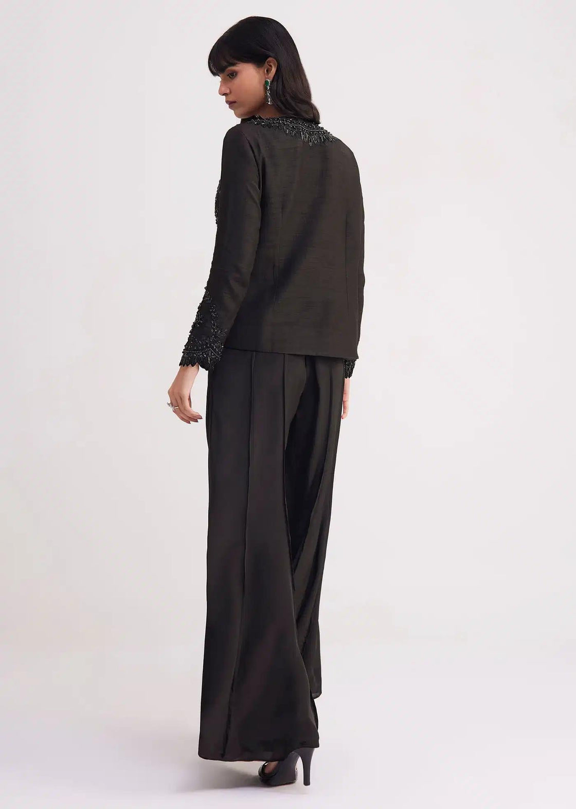 Flared Satin Palazzo With Minimal Black Croptop