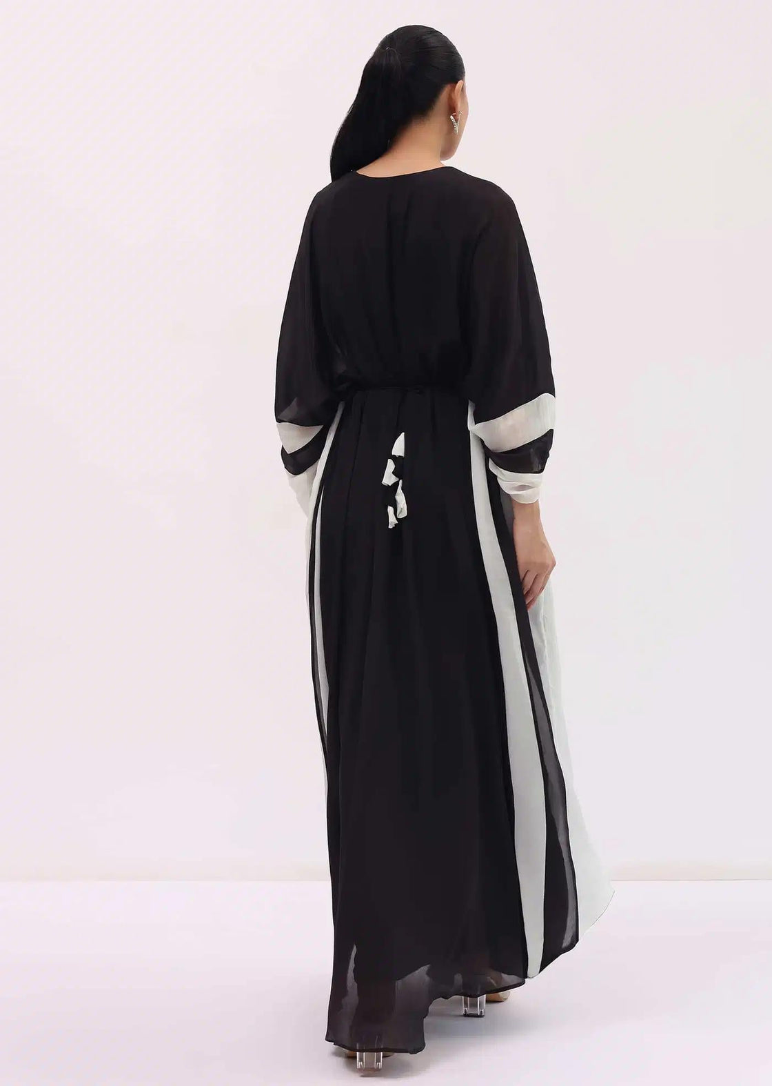 Georgette Kaftan Gown In Black With Detailed Embroidery