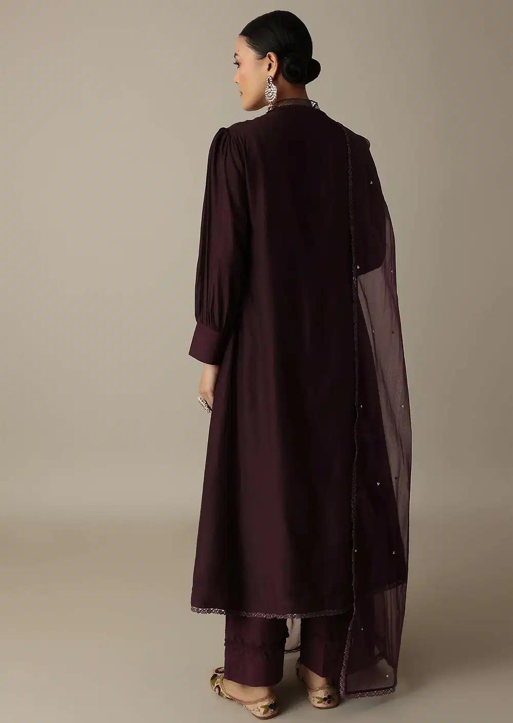 Gorgeous Brown Silk Kurti Ensemble With Beaded Detailing