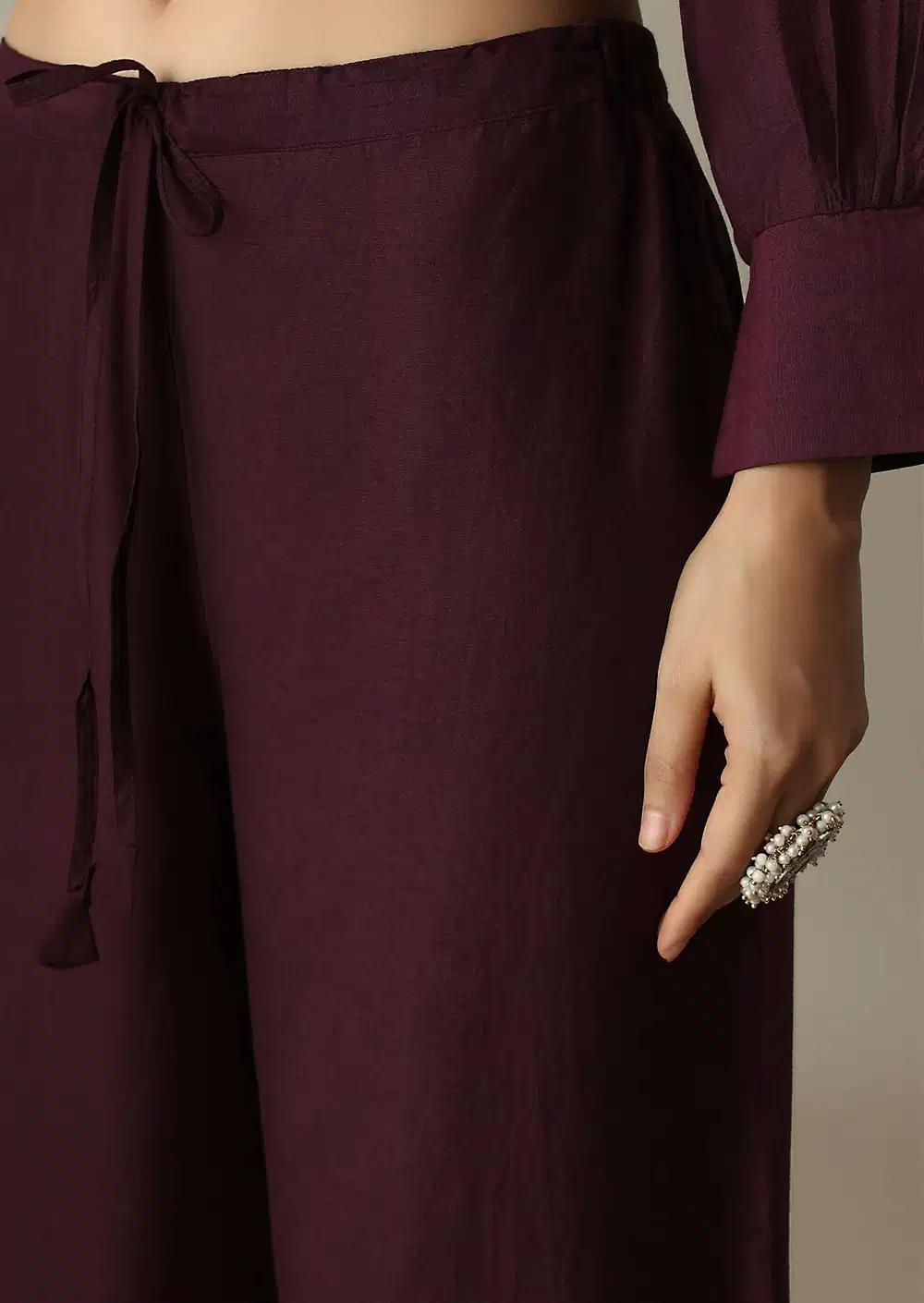 Gorgeous Brown Silk Kurti Ensemble With Beaded Detailing