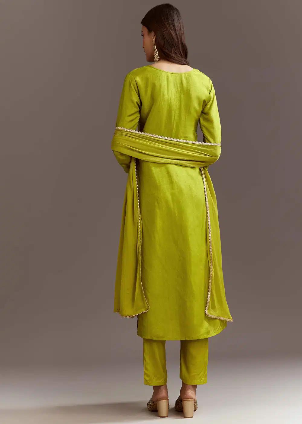Green Bandhani Dola Silk Kurta Ensemble With Gotta Lace Dupatta Outfit