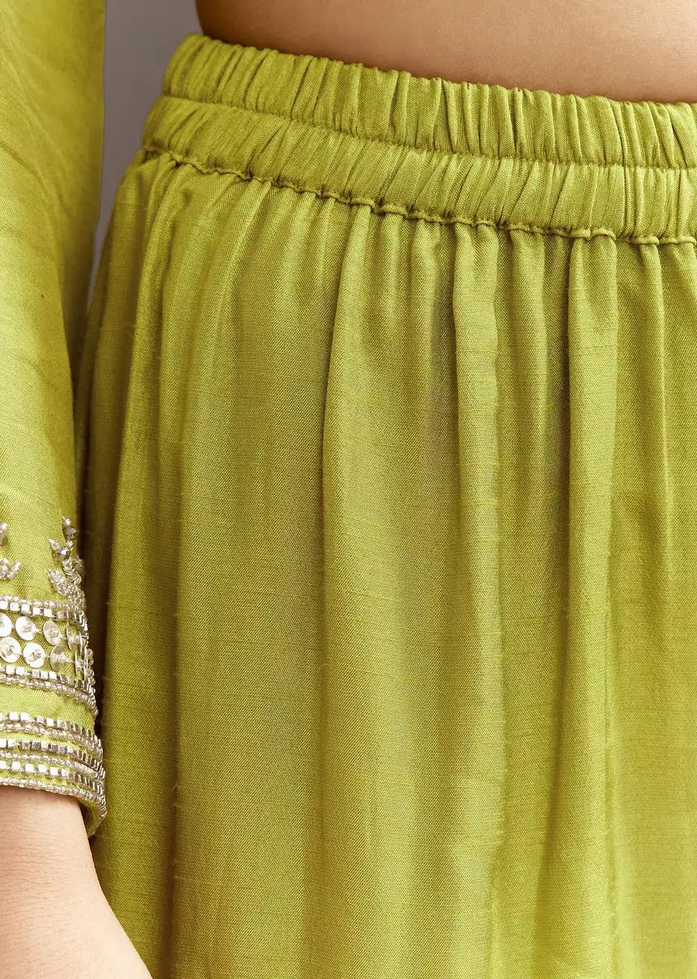 Green Beads And Sequins Work Kurta Ensemble With Organza Dupatta Outfit