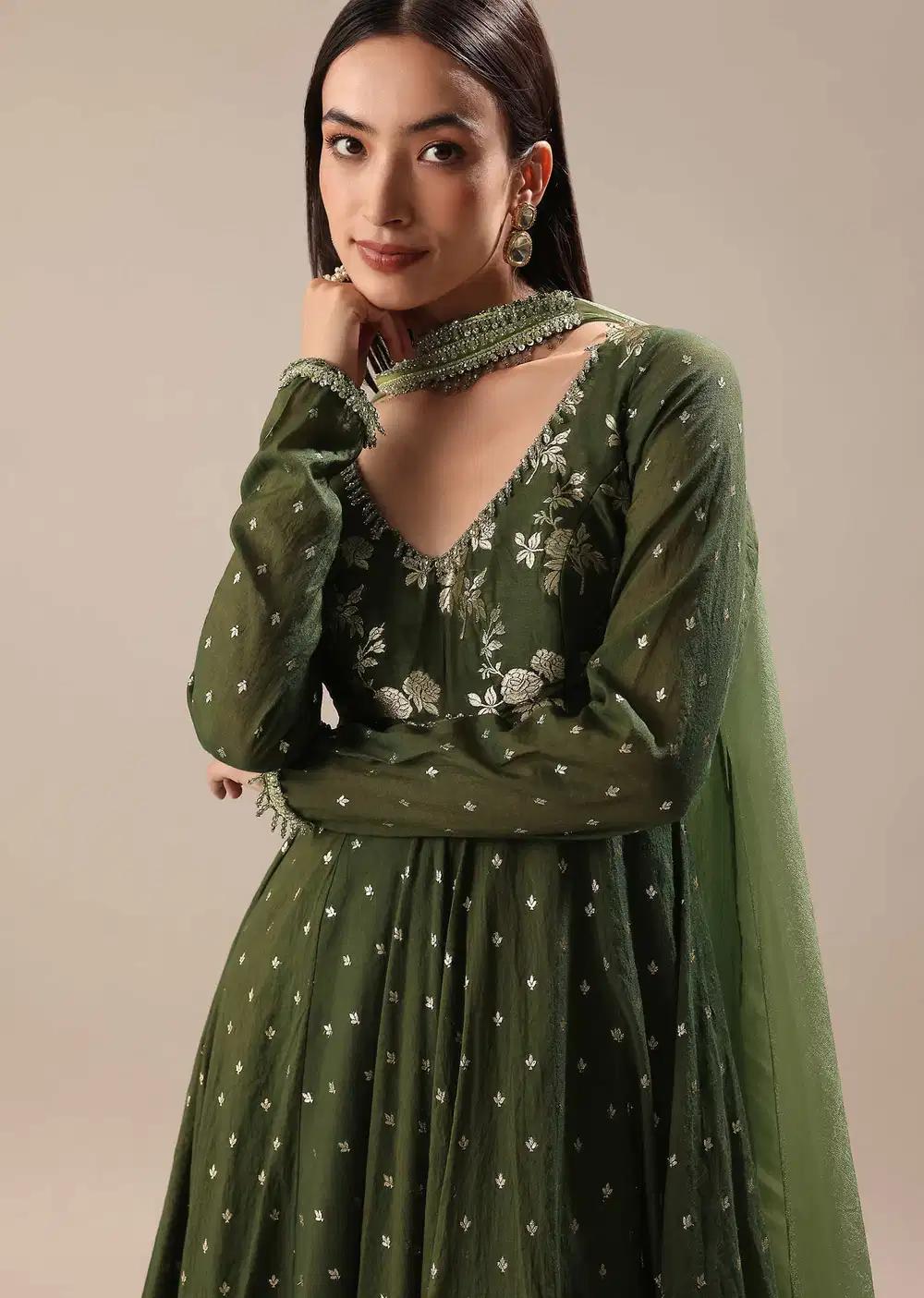 Green Chanderi Kurta Pant Ensemble Outfit