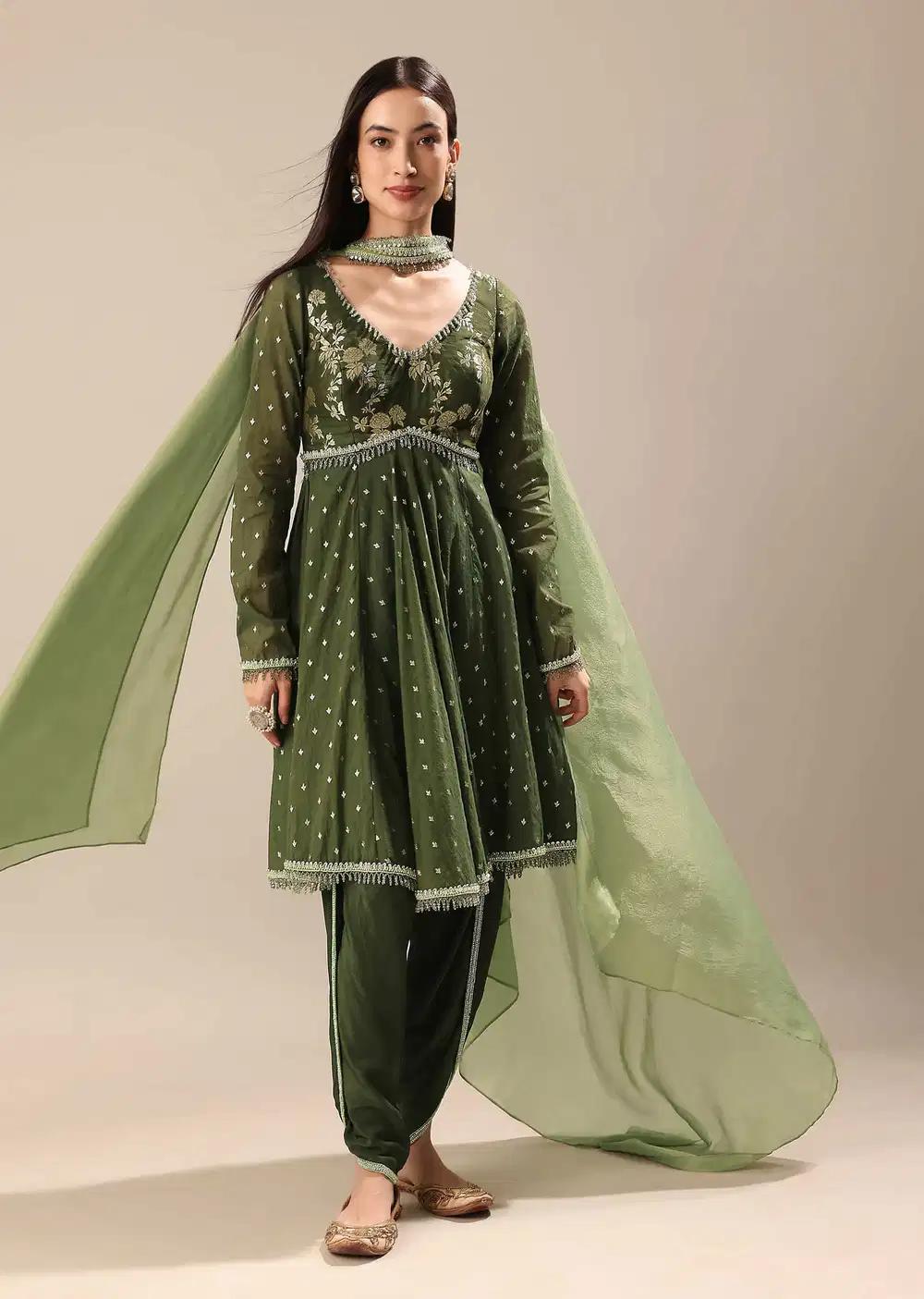 Green Chanderi Kurta Pant Ensemble Outfit