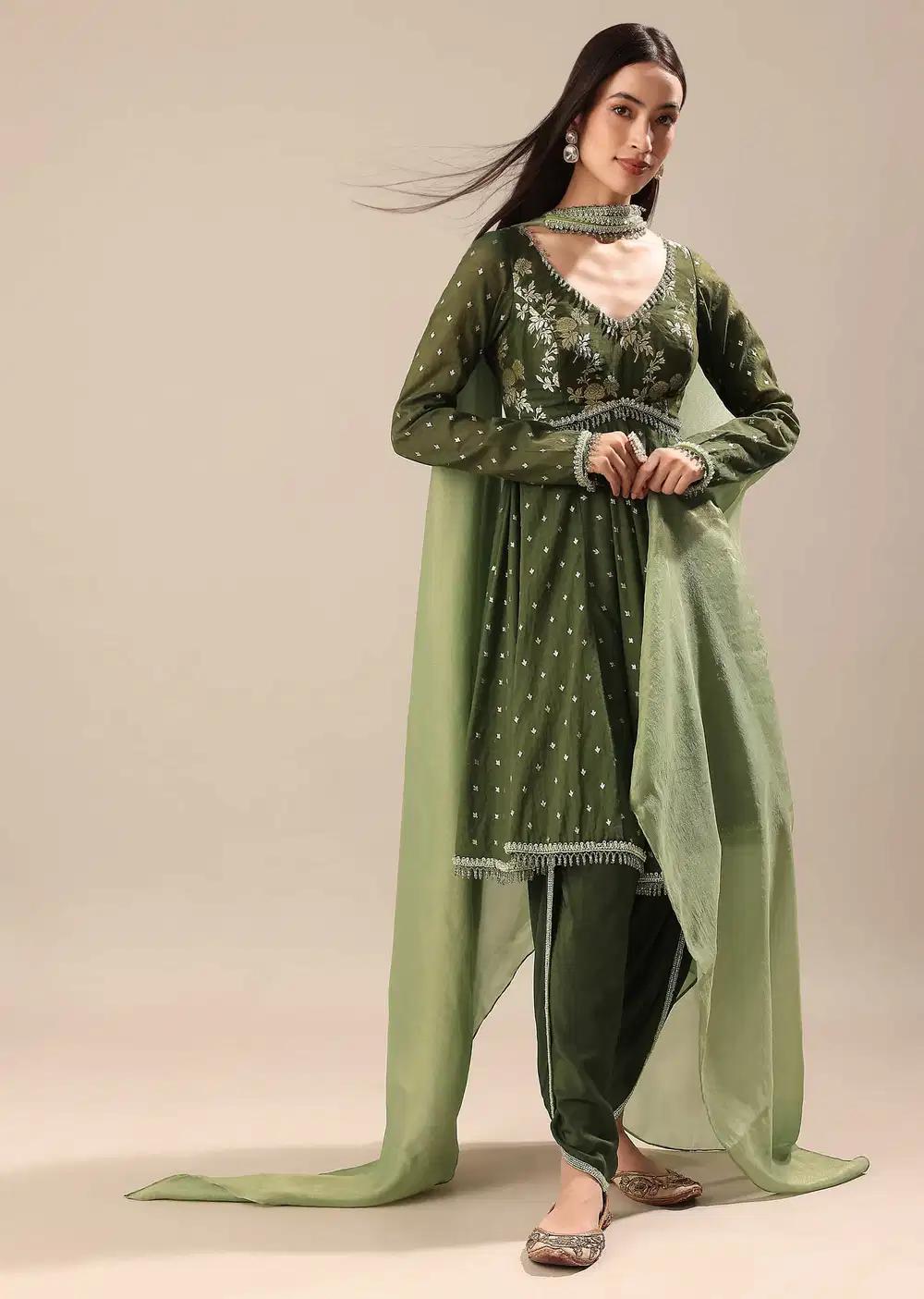 Green Chanderi Kurta Pant Ensemble Outfit