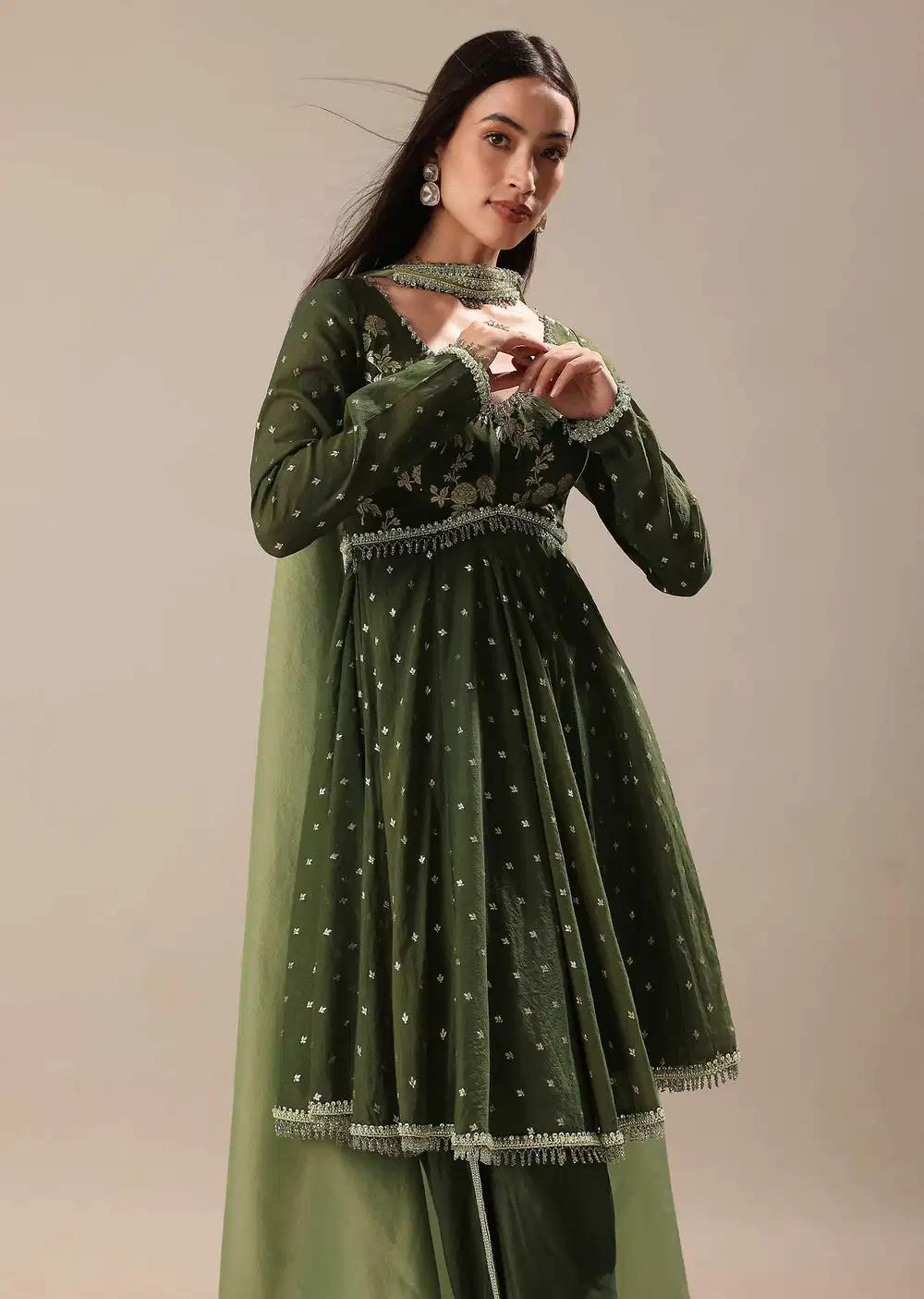 Green Chanderi Kurta Pant Ensemble Outfit