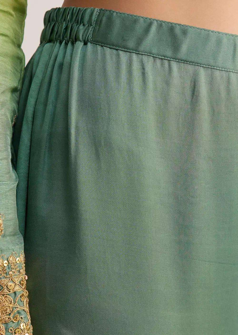 Green Ombre Embroidered Suit With Dupatta