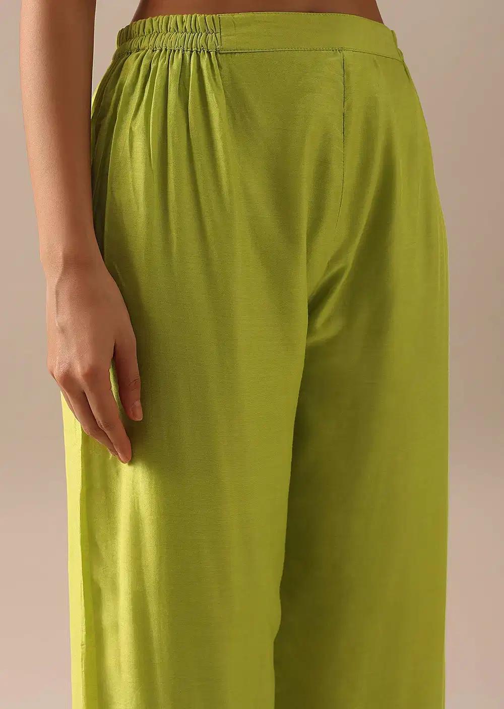 Green Pintuck Anarkali Ensemble With Organza Dupatta