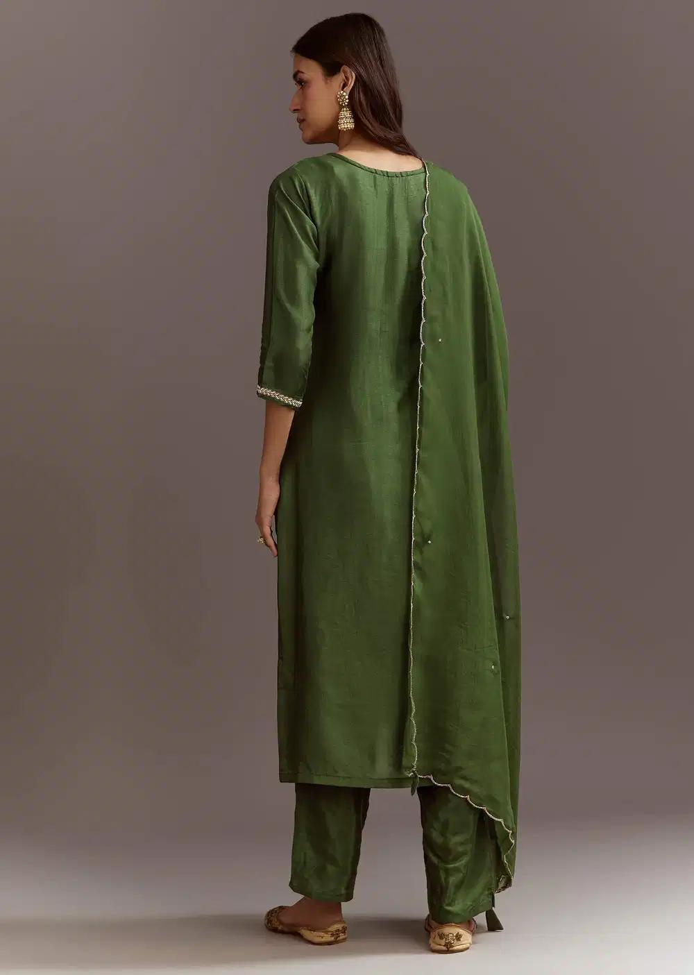 Green Zardosi Dola Silk Kurta Ensemble With Cut Dana Organza Dupatta Outfit