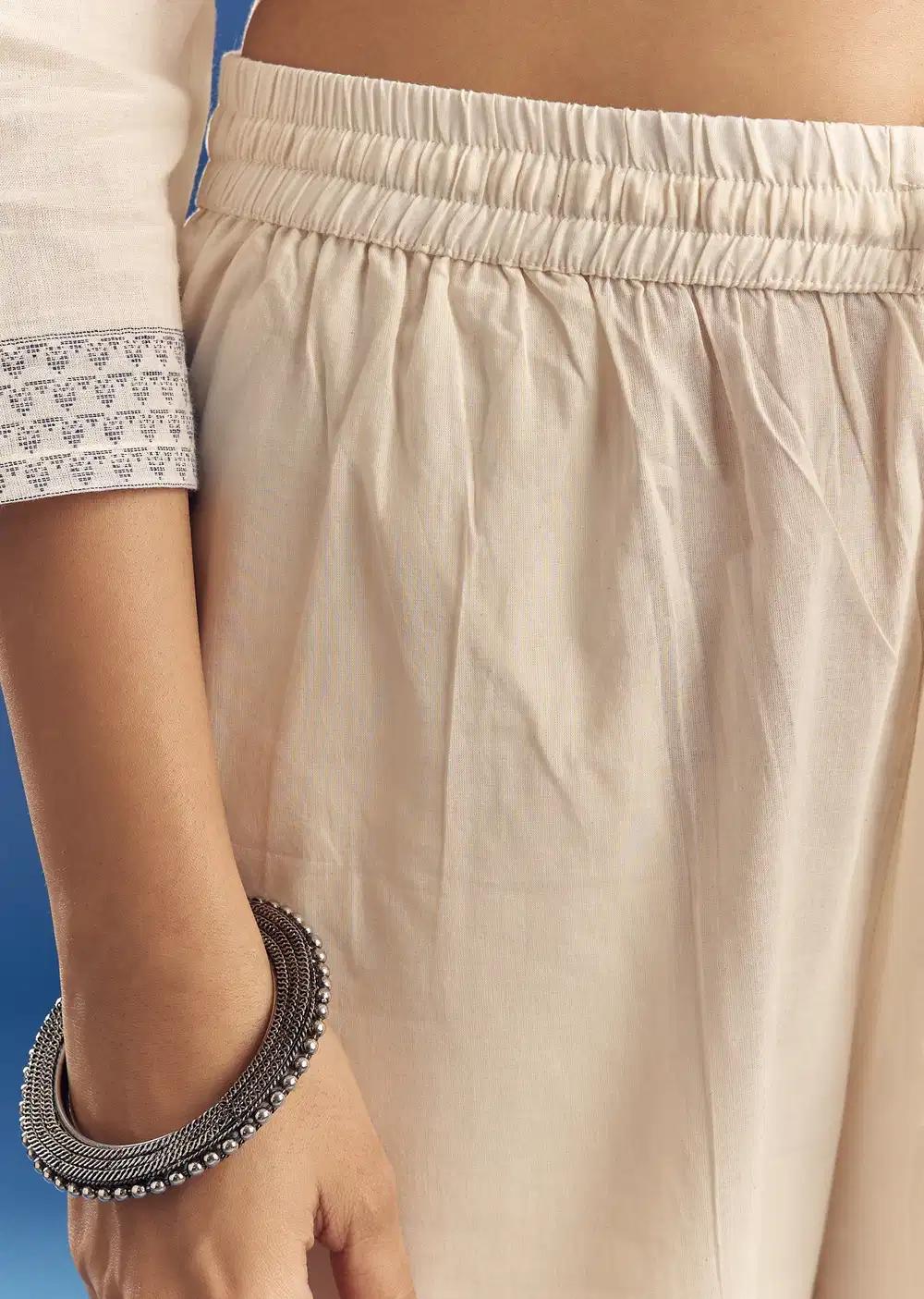 Ivory Mul Cotton Kurta Ensemble With Thread Weaving And Dupatta Outfit