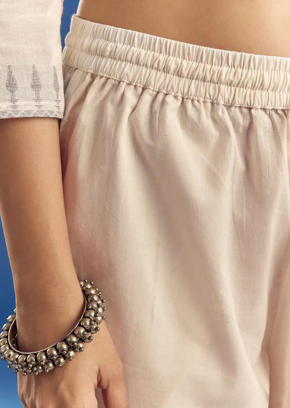 Ivory Thread Weave Mul Cotton Kurta Ensemble With Dupatta Outfit