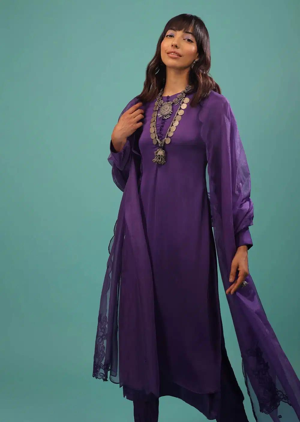 Mauve Purple A Line Suit Made With Bemberg Satin