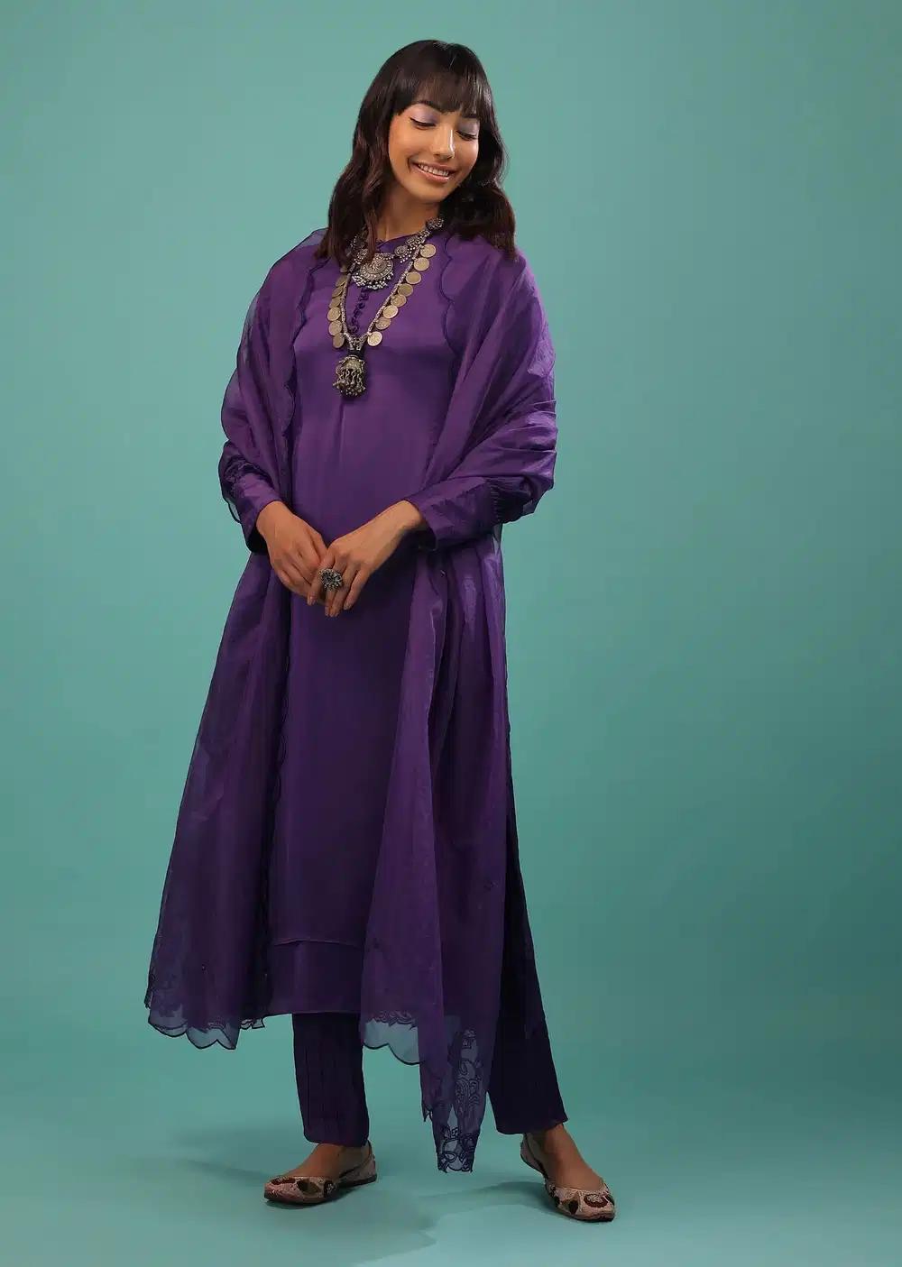 Mauve Purple A Line Suit Made With Bemberg Satin