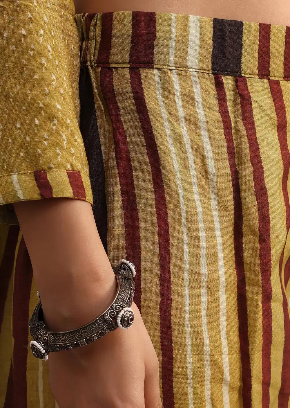 Mehendi Green Ajrakh Printed Kurta Ensemble With Leheriya Dupatta Outfit