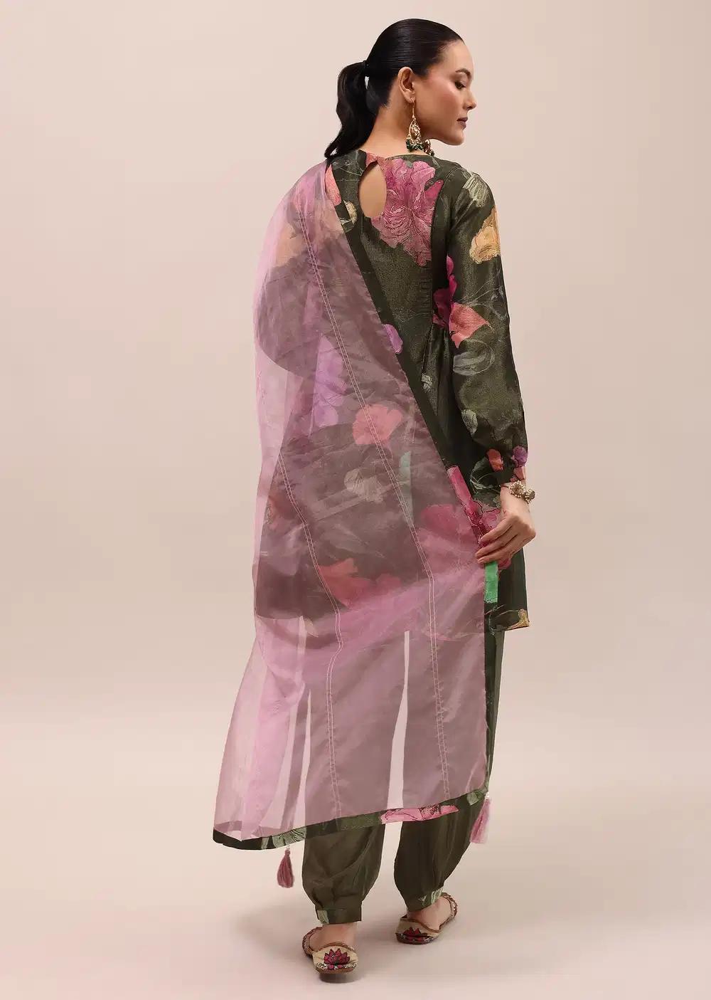 Mehendi Green Embroidered Kurta And Salwar With Dupatta Outfit