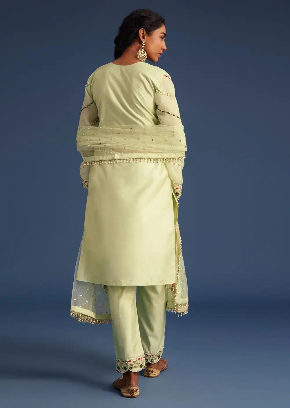 Mint Green Silk Kurta Ensemble With Embroidery Outfit