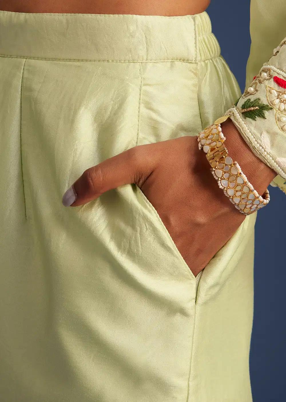 Mint Green Silk Kurta Ensemble With Embroidery Outfit