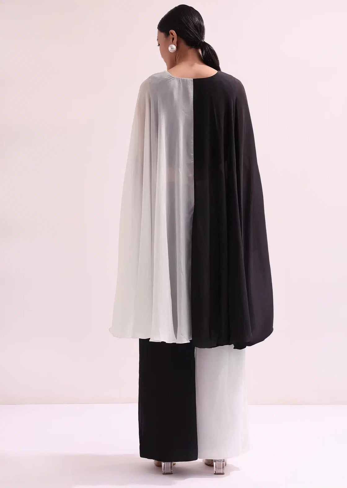 Monochrome Black And White Palazzo Set With Embroidered Crop Top
