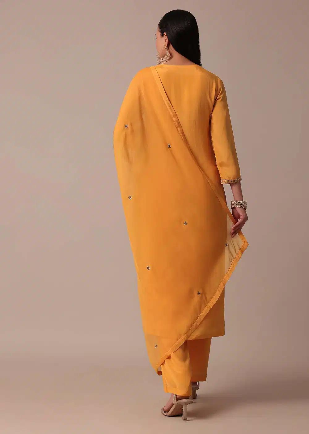 Orange Pant Ensemble With Sequin Work