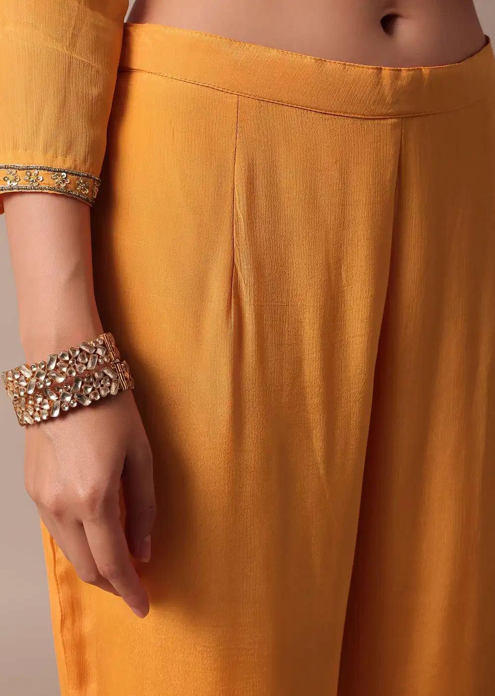 Orange Pant Ensemble With Sequin Work