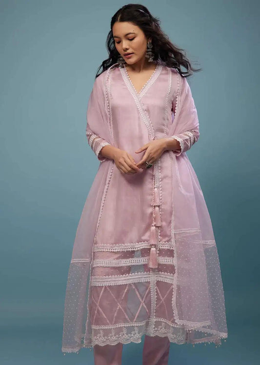 Petal Pink Pant Suit Ensemble In Viscose Silk
