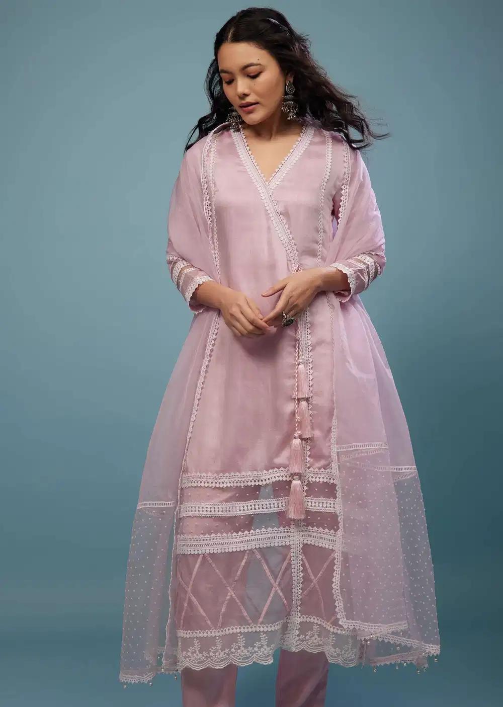 Petal Pink Pant Suit Ensemble In Viscose Silk