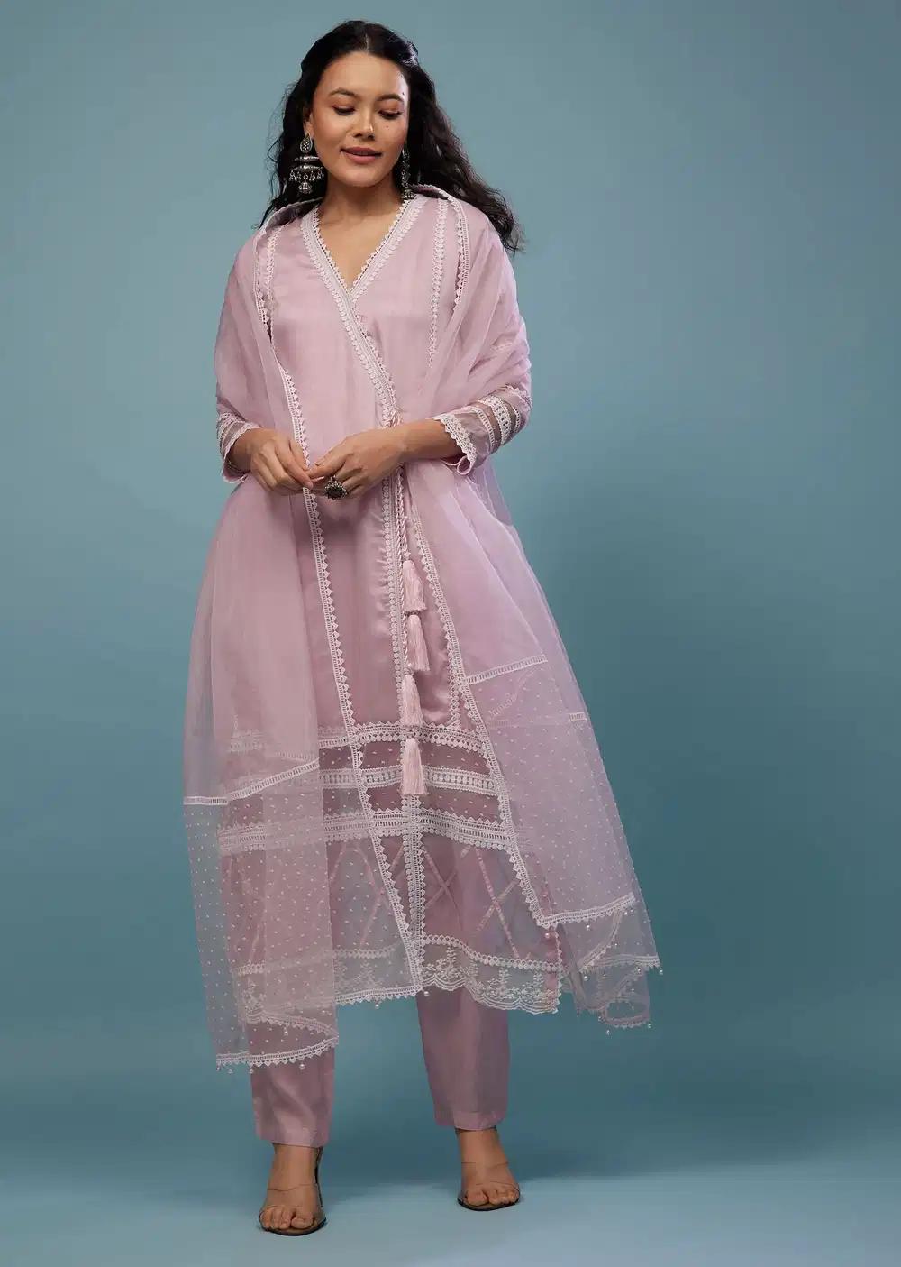 Petal Pink Pant Suit Ensemble In Viscose Silk