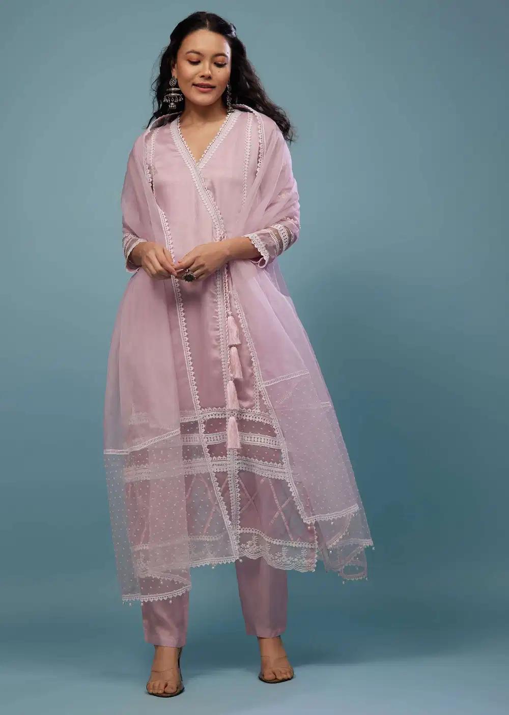 Petal Pink Pant Suit Ensemble In Viscose Silk