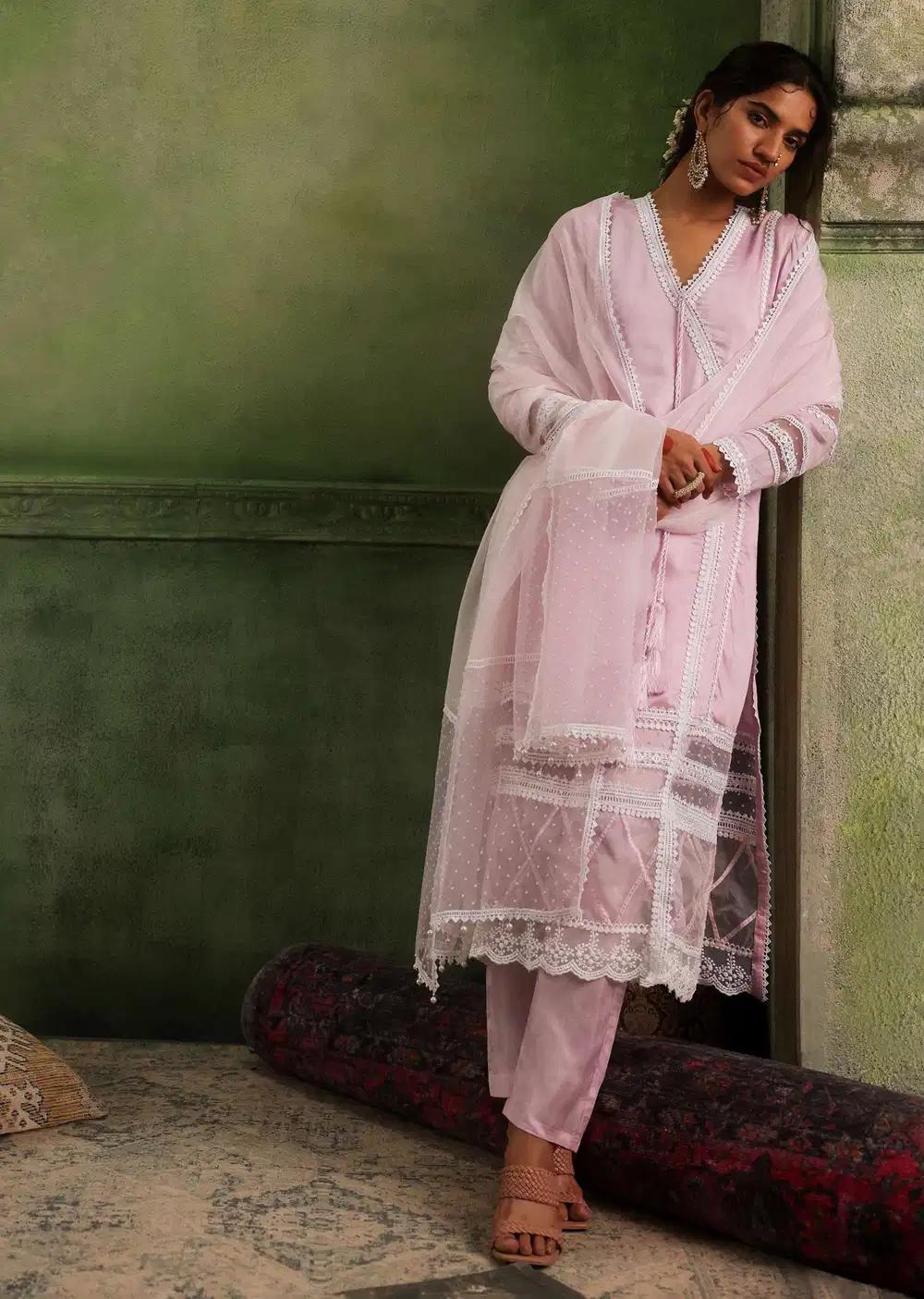Petal Pink Pant Suit Ensemble In Viscose Silk