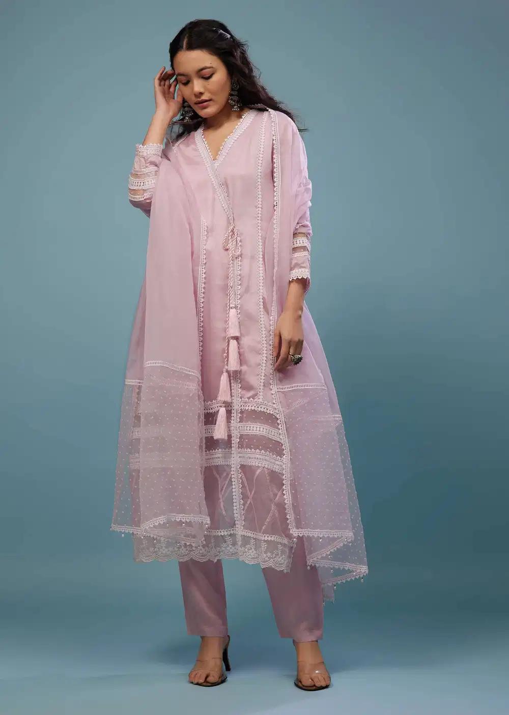 Petal Pink Pant Suit Ensemble In Viscose Silk
