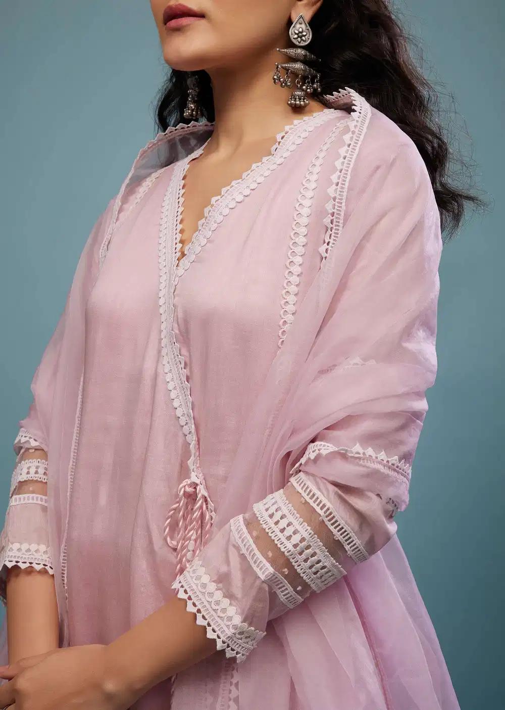 Petal Pink Pant Suit Ensemble In Viscose Silk