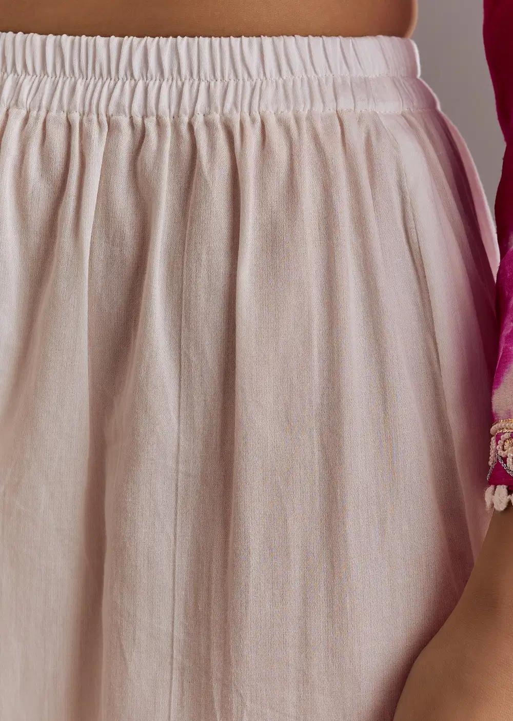 Pink Silk Moti Embroidered Kurta Ensemble With Organza Dupatta Outfit