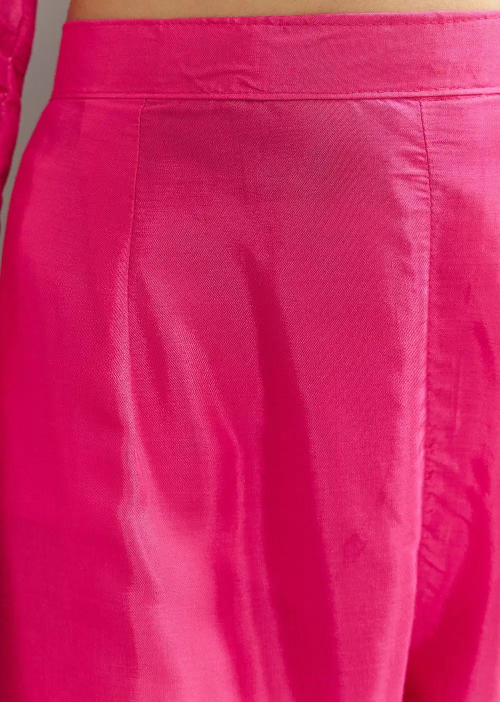 Pink Zardosi Silk Kurta Ensemble With Cutdana Organza Dupatta Outfit