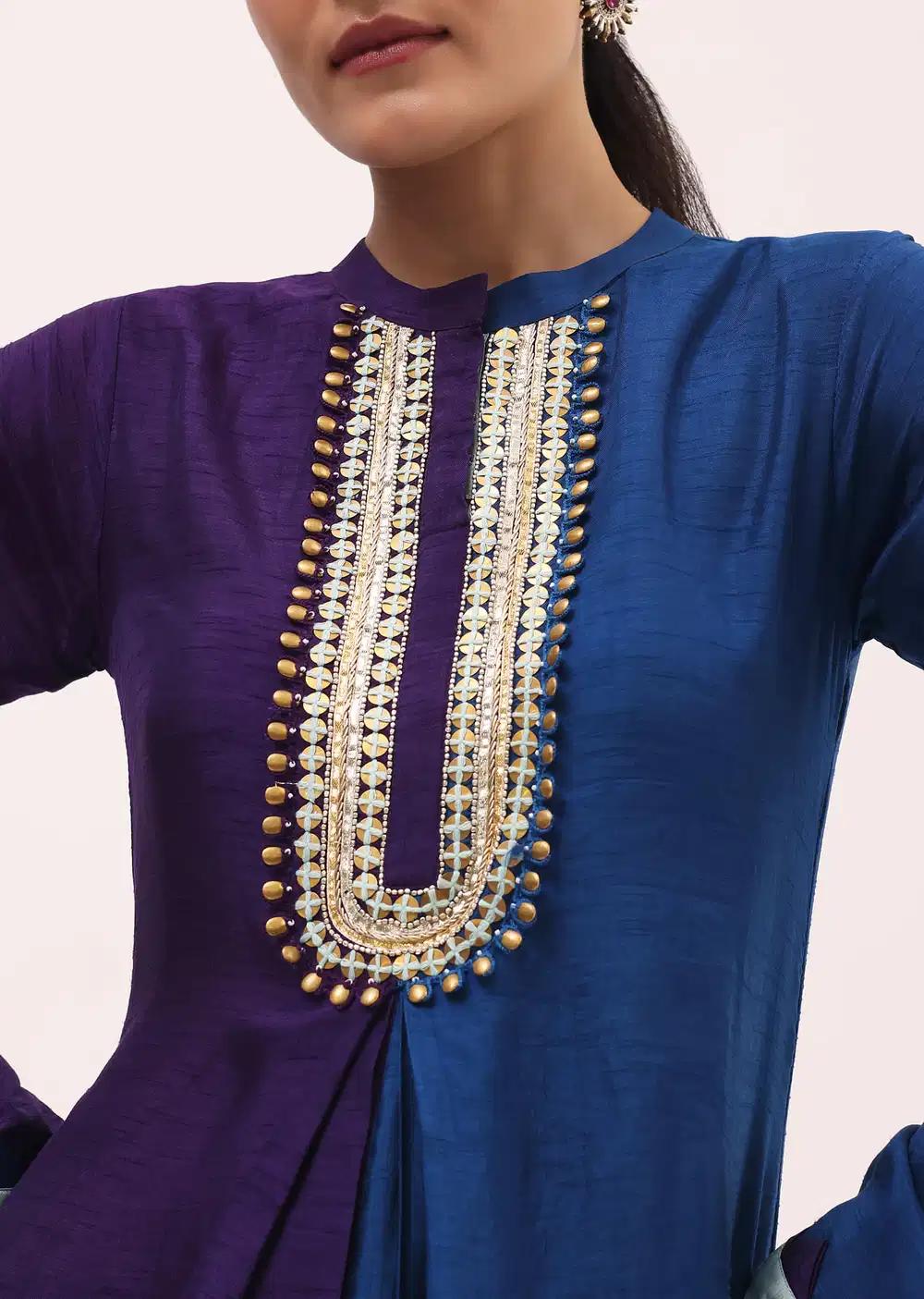 Purple And Blue Embroidered Kurta Pant Outfit