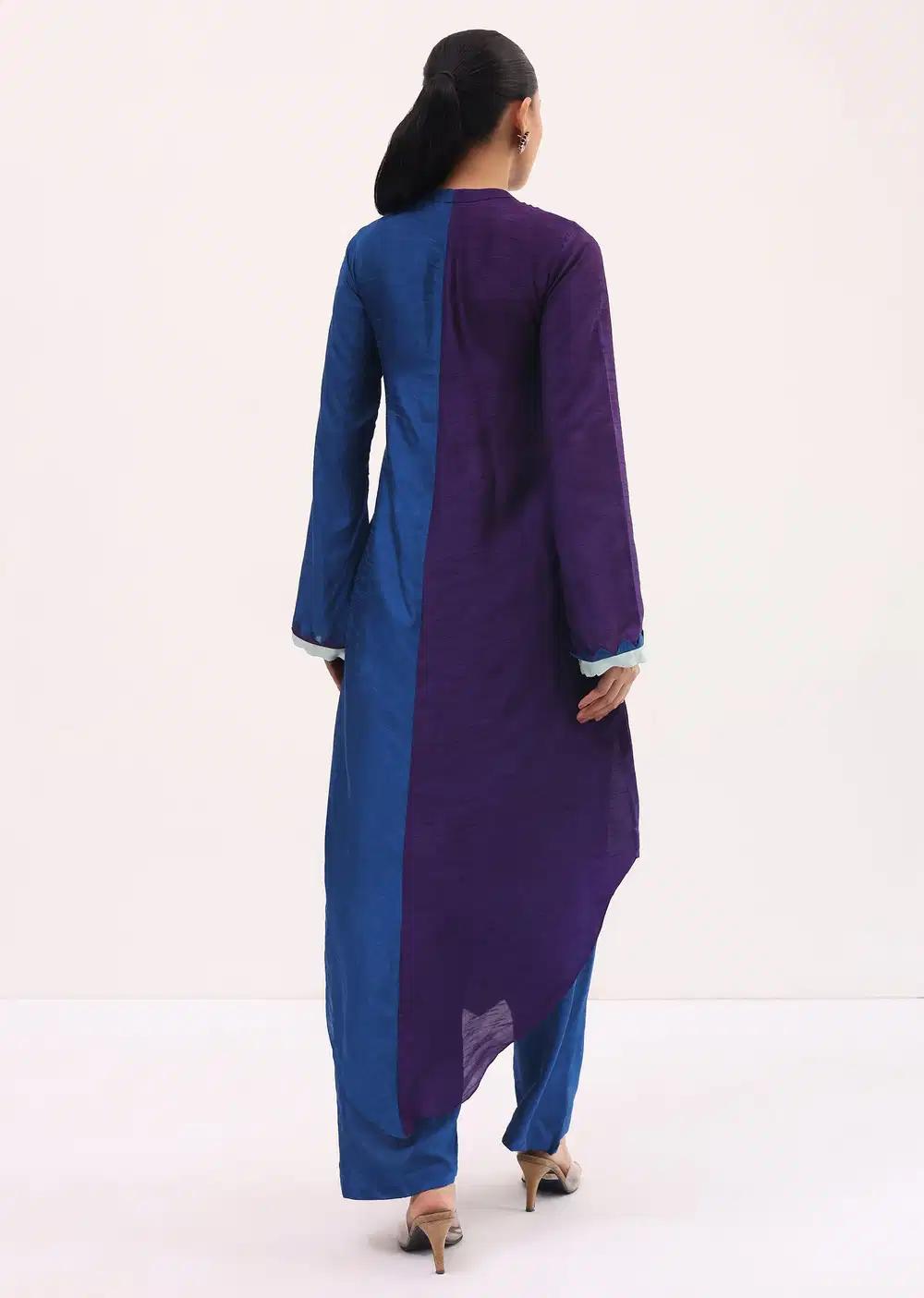 Purple And Blue Embroidered Kurta Pant Outfit