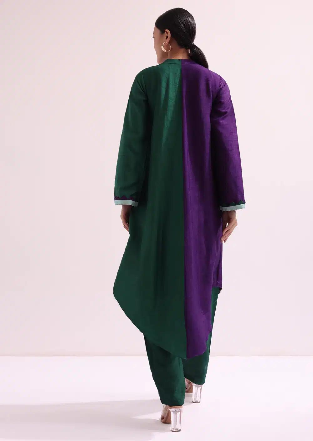 Purple And Green Embroidered Kurta Pant Outfit