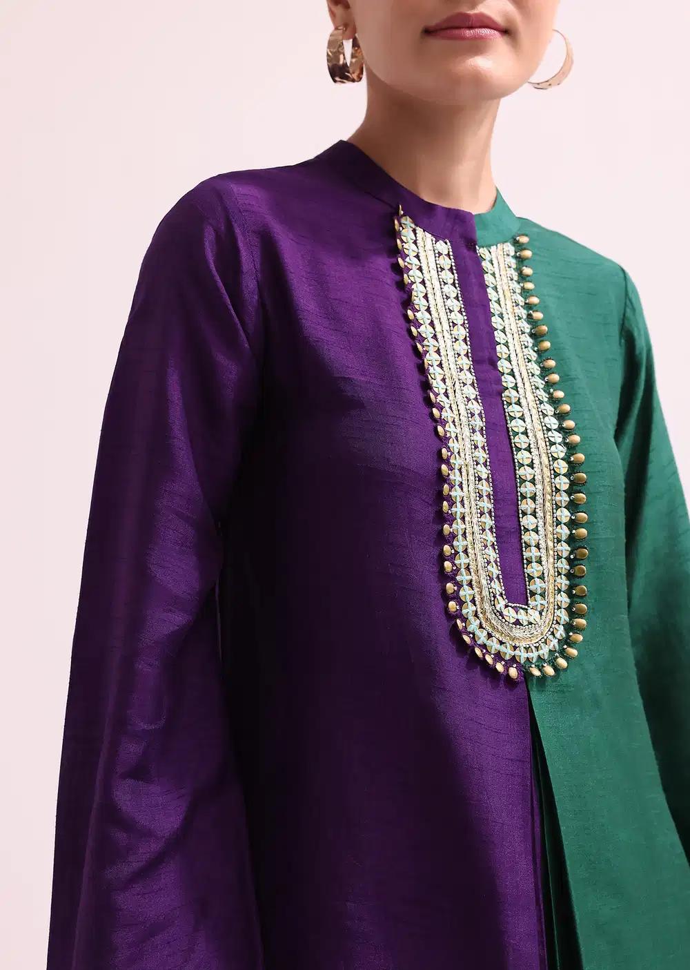 Purple And Green Embroidered Kurta Pant Outfit