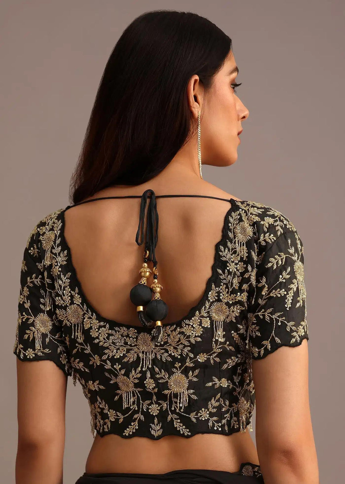 Ready To Wear Pleated Saree In Black With Embroidered Belt